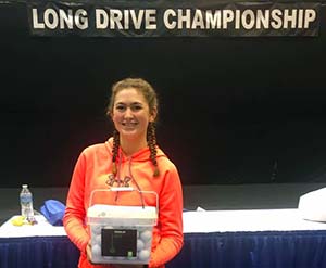 Sam Webb won the Women's Division of the Cleveland Golf Show Long Drive Contest