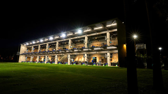 BigShots Golf range deck at night
