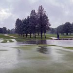 The flooded 9th green at the 2021 Fox Den Championships