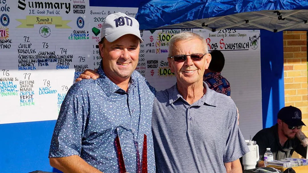 2023 Senior Summit County Am champ Rob Schustrich with Larry Zimmerman.
