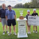 Pictured from left to right, PGA Professionals Drew Pierson and Kevin Sullivan, Habitec President John Smythe, and three juniors from First Tee - Lake Erie.