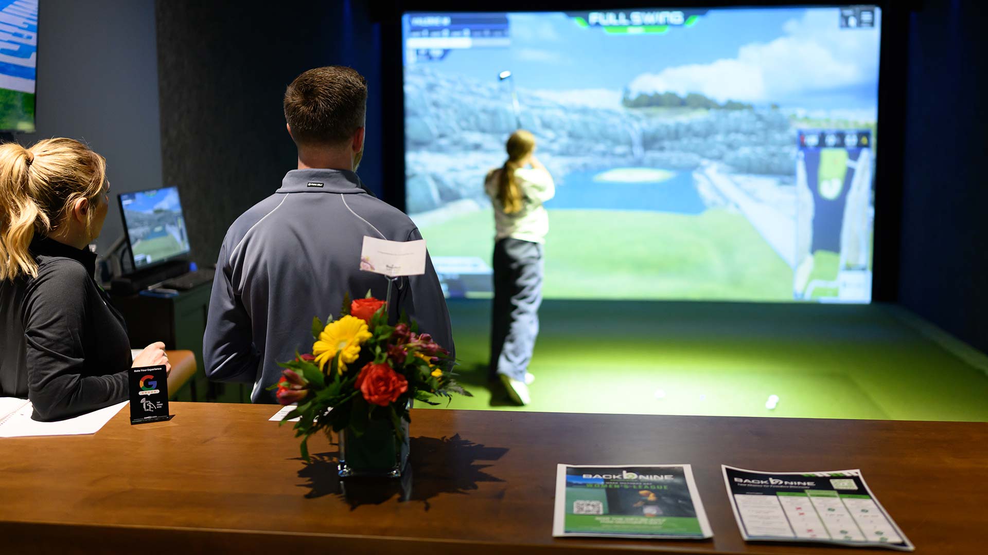 A simulator bay at The Back Nine in Brunswick, Ohio